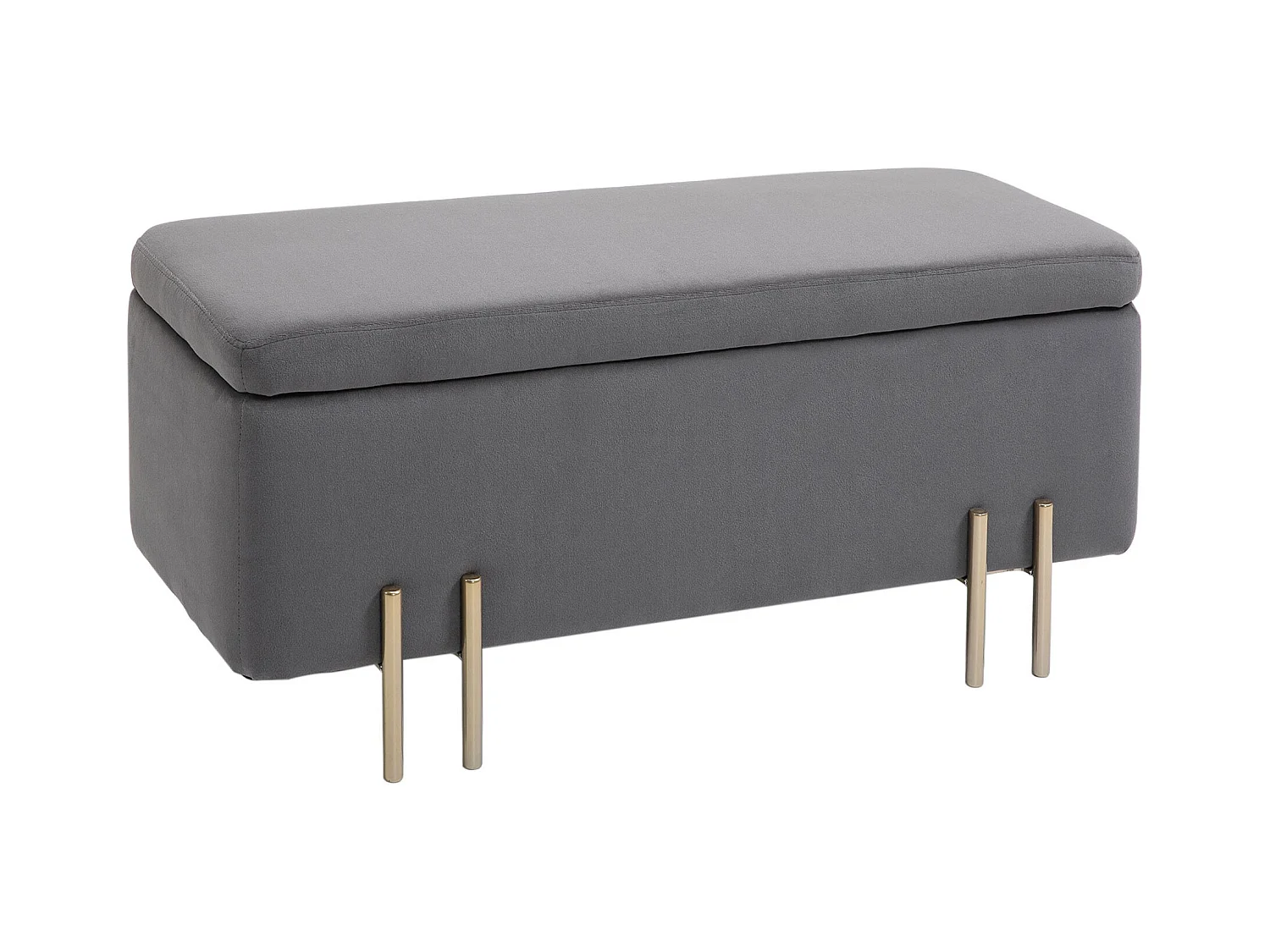 Banc de rangement rembourré, structure bois et métal, tissu polyester, gris foncé (100x40x42 cm)
