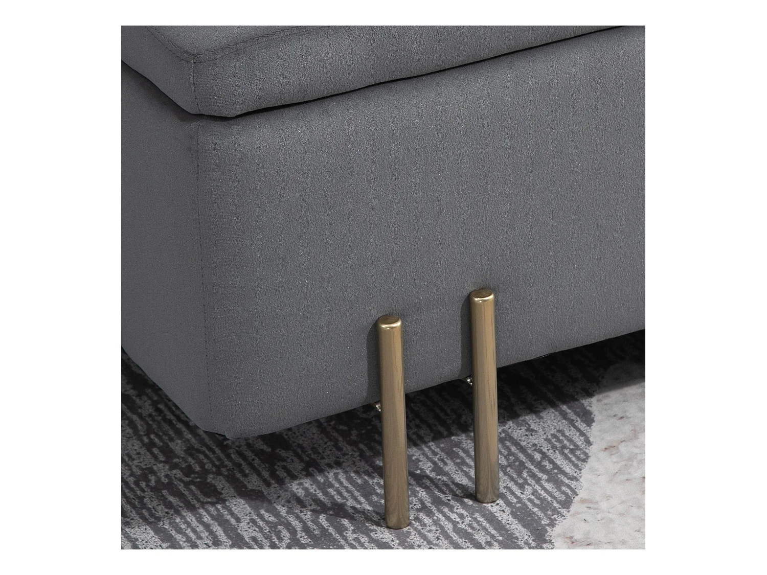 Banc de rangement rembourré, structure bois et métal, tissu polyester, gris foncé (100x40x42 cm)