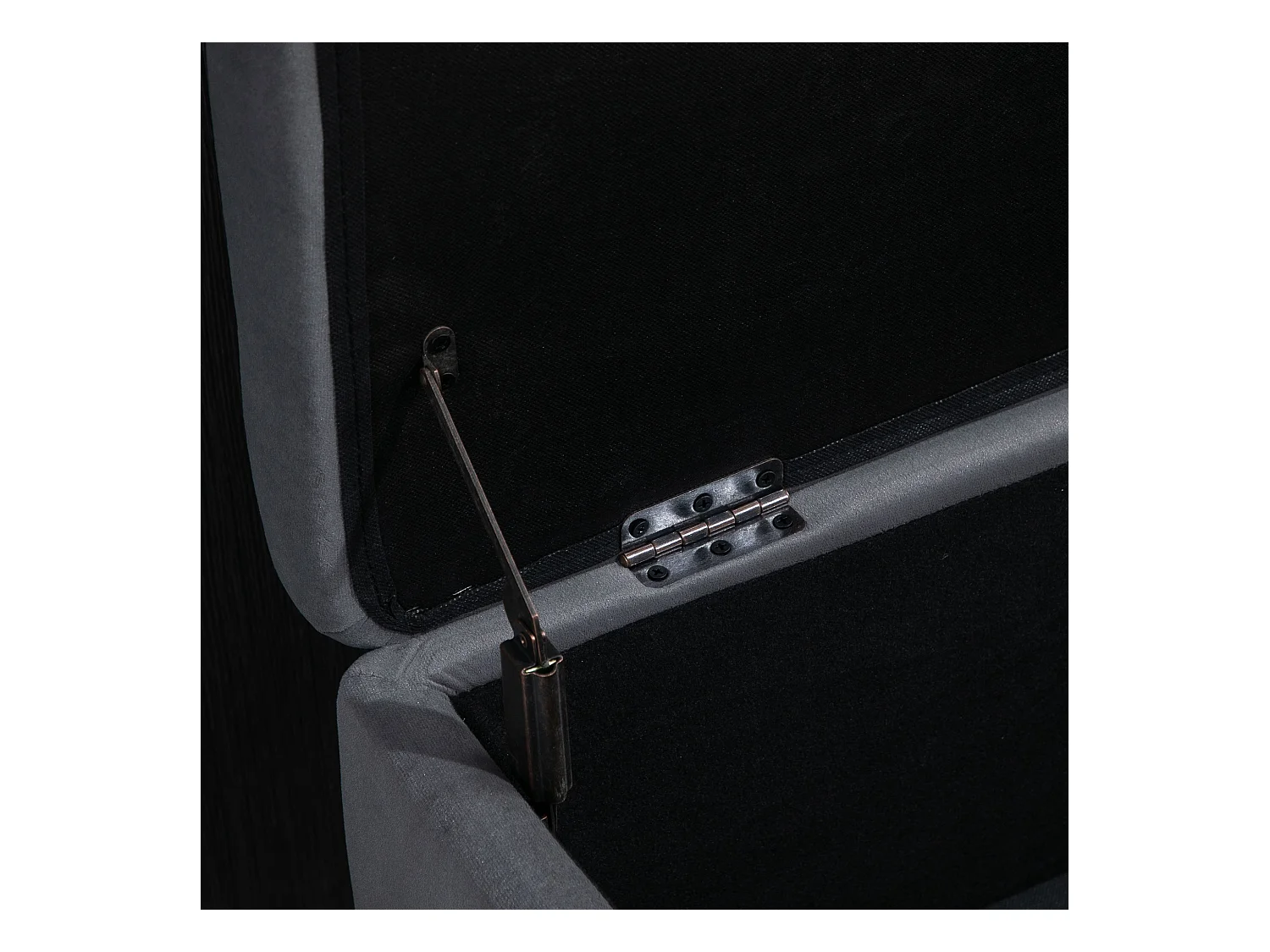 Banc de rangement rembourré, structure bois et métal, tissu polyester, gris foncé (100x40x42 cm)