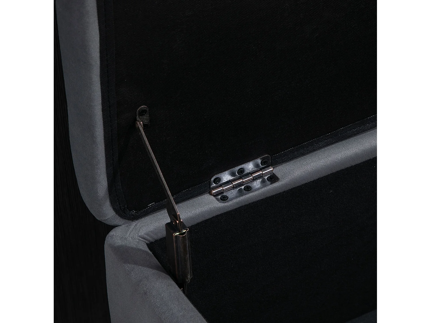 Gestoffeerde opbergbank, frame van hout en metaal, polyesterstof, donkergrijs (100x40x42 cm)