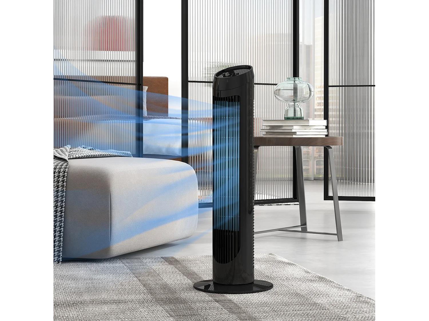 Ventilateur sur pied 3 snelheden, oscillatie 70°, compact ontwerp, 45 W, ABS, zwart (31,5x31,5x117cm)