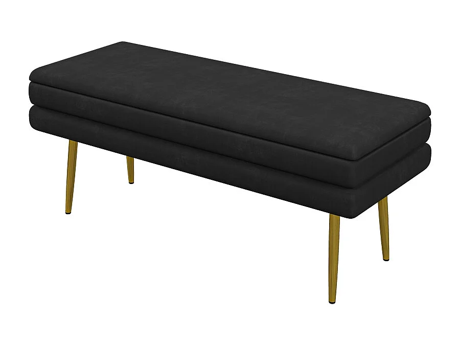 Banc de rangement avec assise rembourrée, velours, pieds en acier, noir, (100x37.5x42 cm)