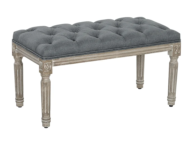 Panca imbottita vintage, stile classico, legno di caucciù e tessuto di lino, grigio (81x41x41 cm)