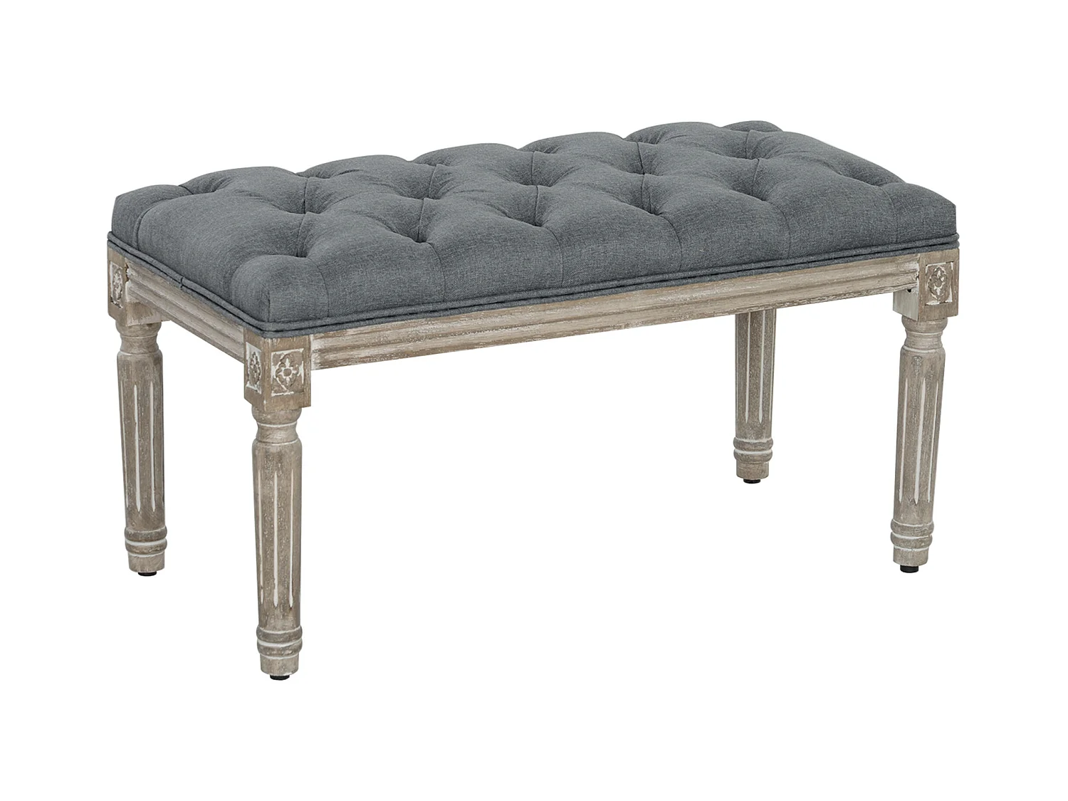 Panca imbottita vintage, stile classico, legno di caucciù e tessuto di lino, grigio (81x41x41 cm)