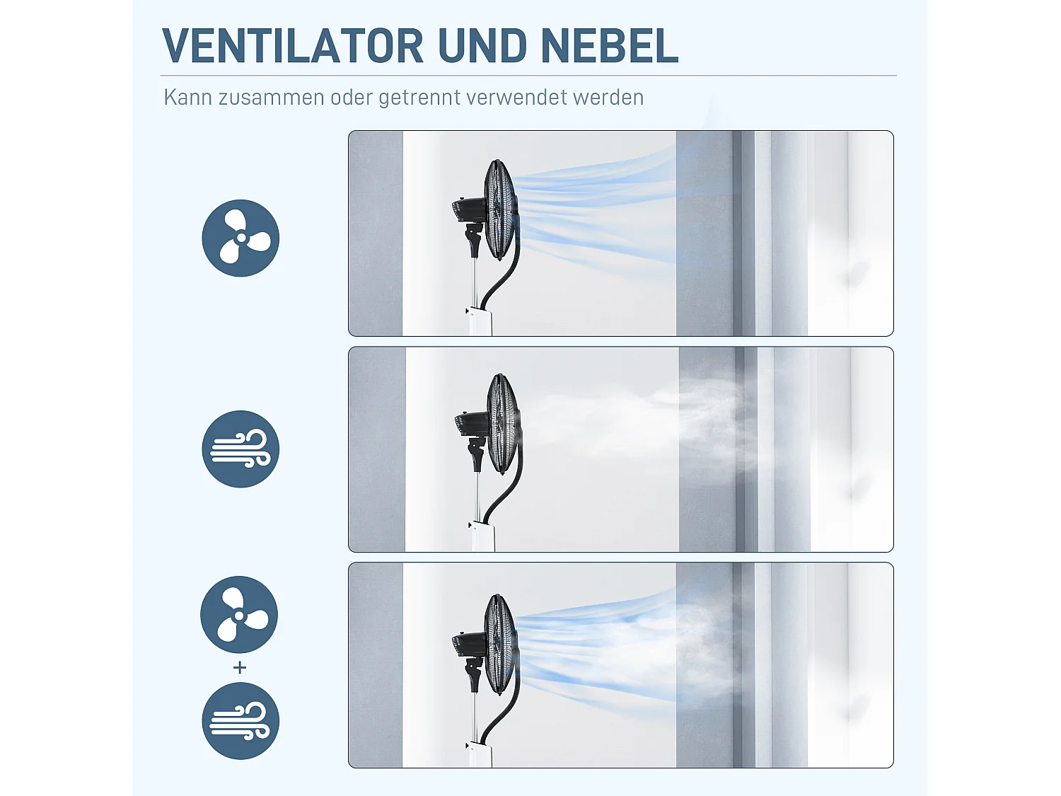 Ventilateur sur pied avec fonction de brume d'eau, 90W, 3L, 3 vitesses, oscillant, avec télécommande, noir (44.5x38.5x120cm)