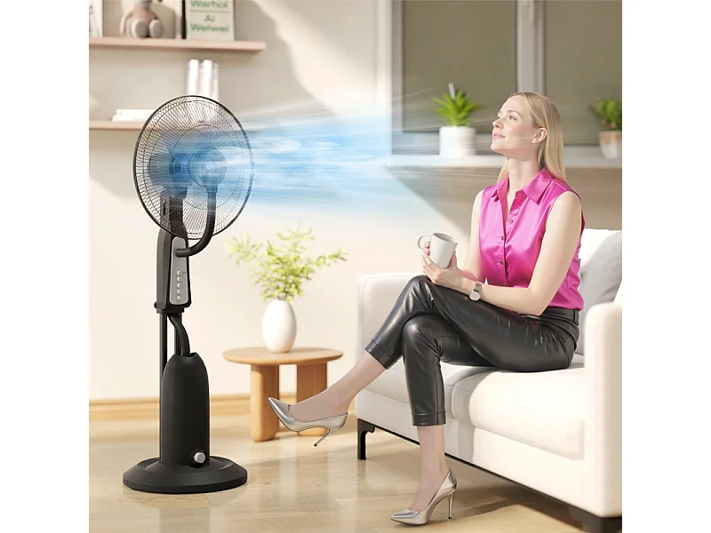 Ventilateur sur pied avec refroidissement à eau, brumisateur ajustable, 3 vitesses, réservoir de 3 L, oscillation 75°, noir (50x40x125cm)