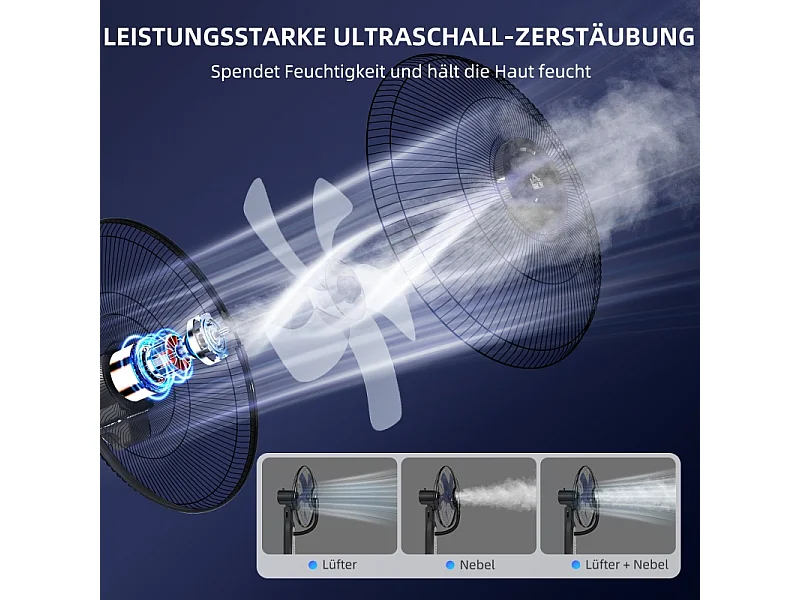 Ventilateur sur pied avec refroidissement à eau, brumisateur ajustable, 3 vitesses, réservoir de 3 L, oscillation 75°, noir (50x40x125cm)