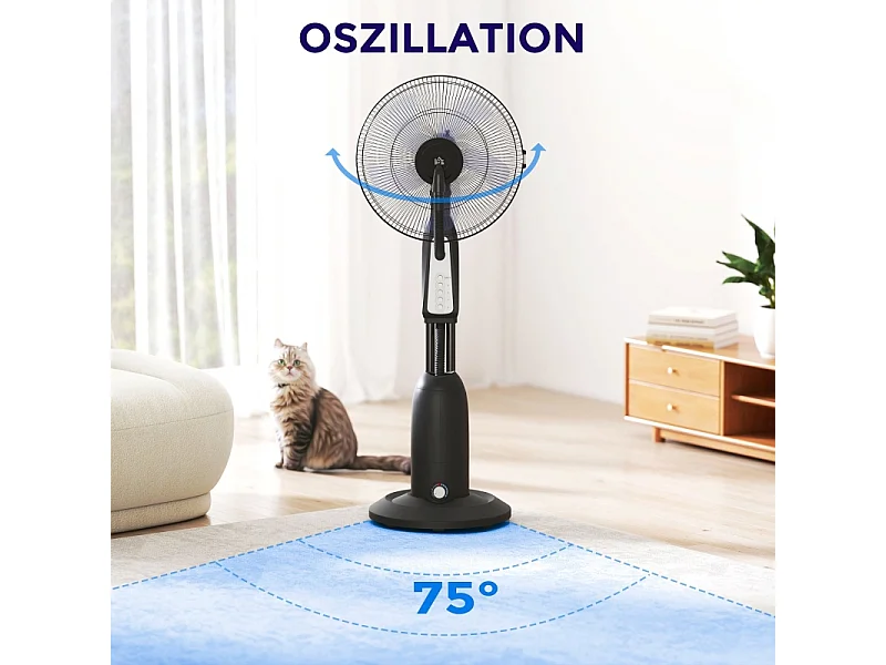Ventilateur sur pied avec refroidissement à eau, brumisateur ajustable, 3 vitesses, réservoir de 3 L, oscillation 75°, noir (50x40x125cm)