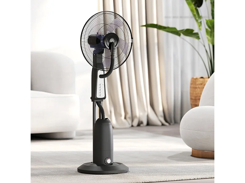 Ventilateur sur pied avec refroidissement à eau, brumisateur ajustable, 3 vitesses, réservoir de 3 L, oscillation 75°, noir (50x40x125cm)