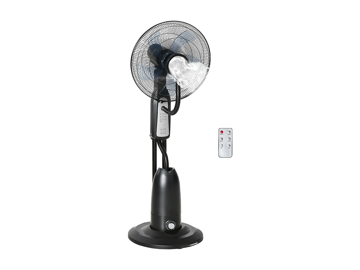 Ventilateur sur pied avec nébuliseur 2.8L, 3 modes, oscillation, minuterie et angle ajustable, noir (44.5x44.5x120cm)