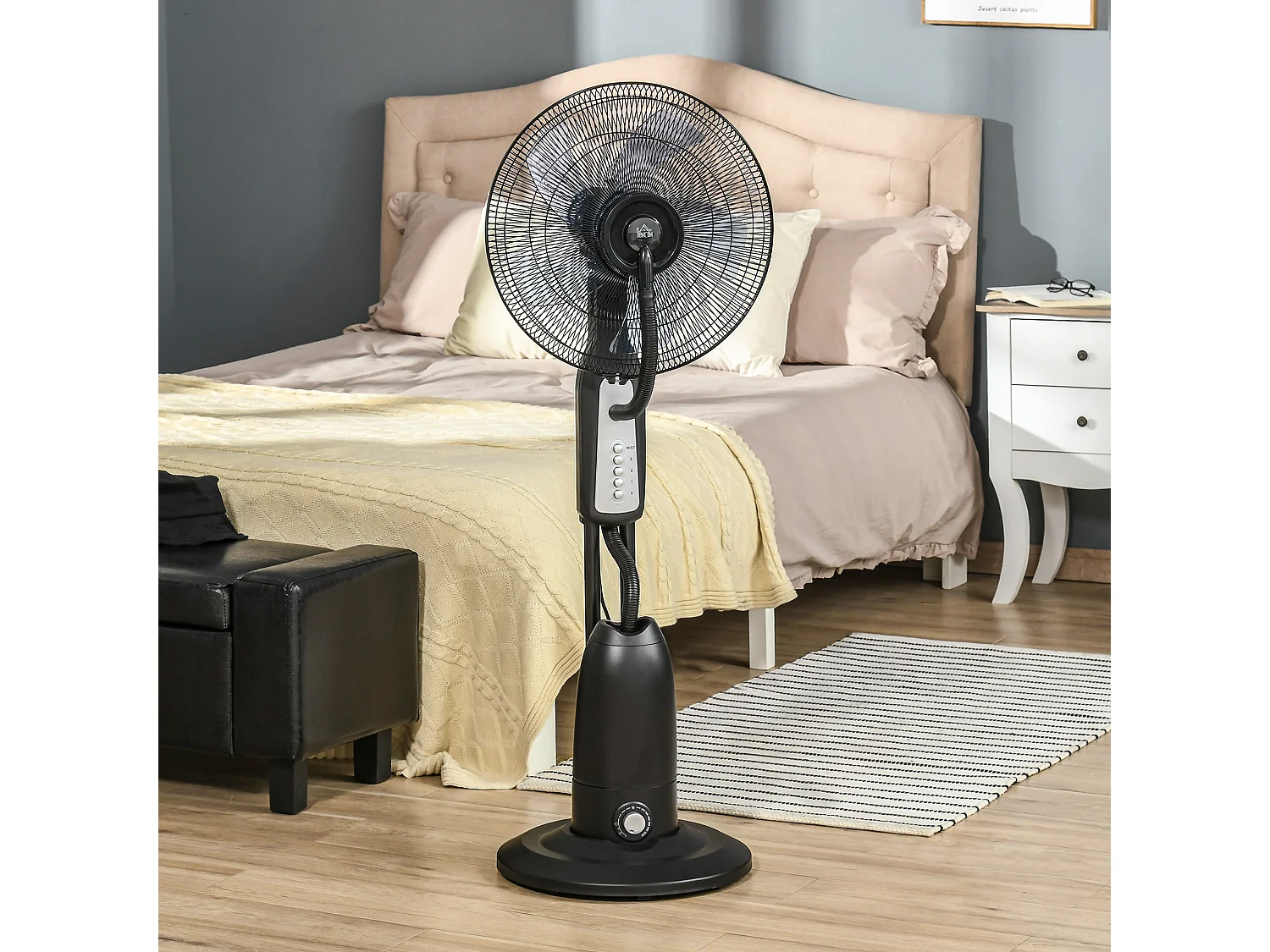 Ventilateur sur pied 2 en 1 met vernevelaar 2,8L, brumisatiefunctie, metaal, 120cm de hauteur, zwart (44,5x44,5x120cm)