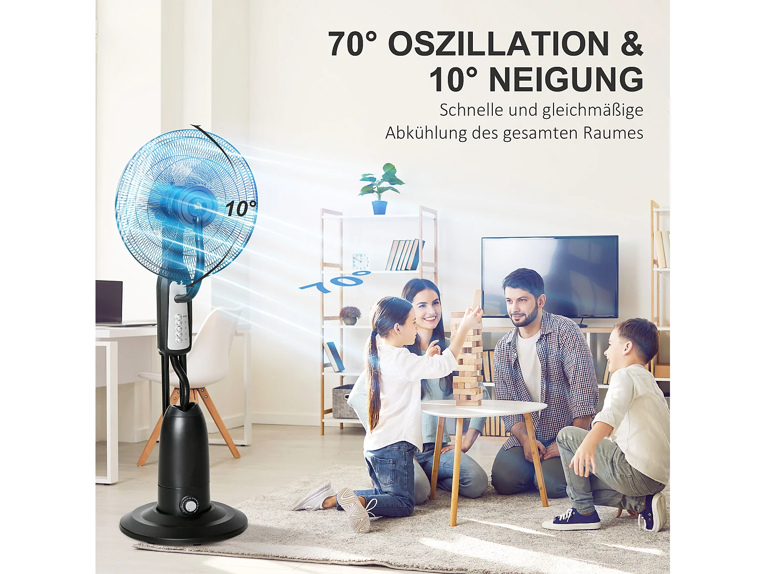 Ventilateur sur pied 2 en 1 met vernevelaar 2,8L, brumisatiefunctie, metaal, 120cm de hauteur, zwart (44,5x44,5x120cm)