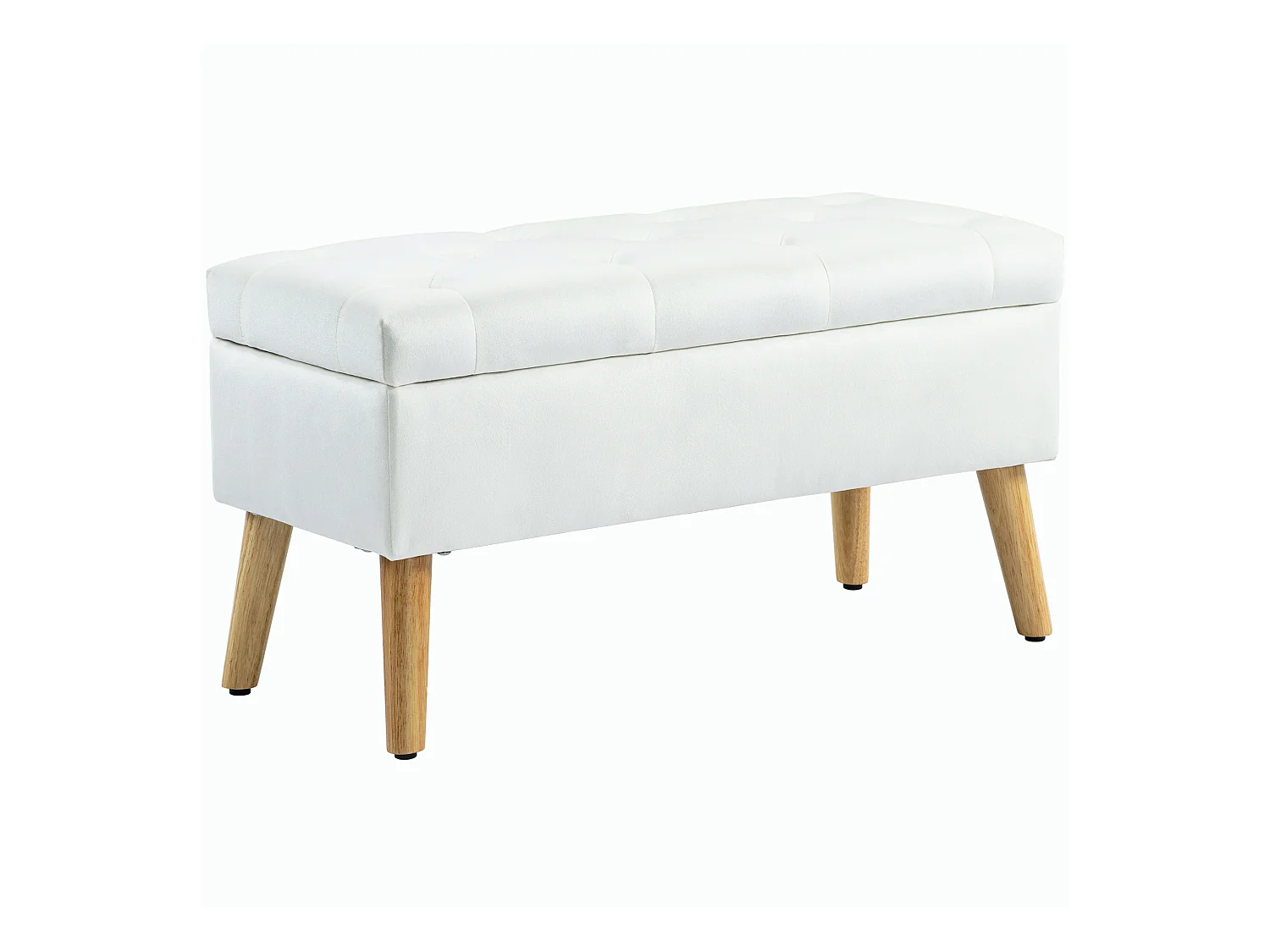 Banc de rangement capitonné, velours, structure en bois d'hévéa, blanc (80x35x40cm)