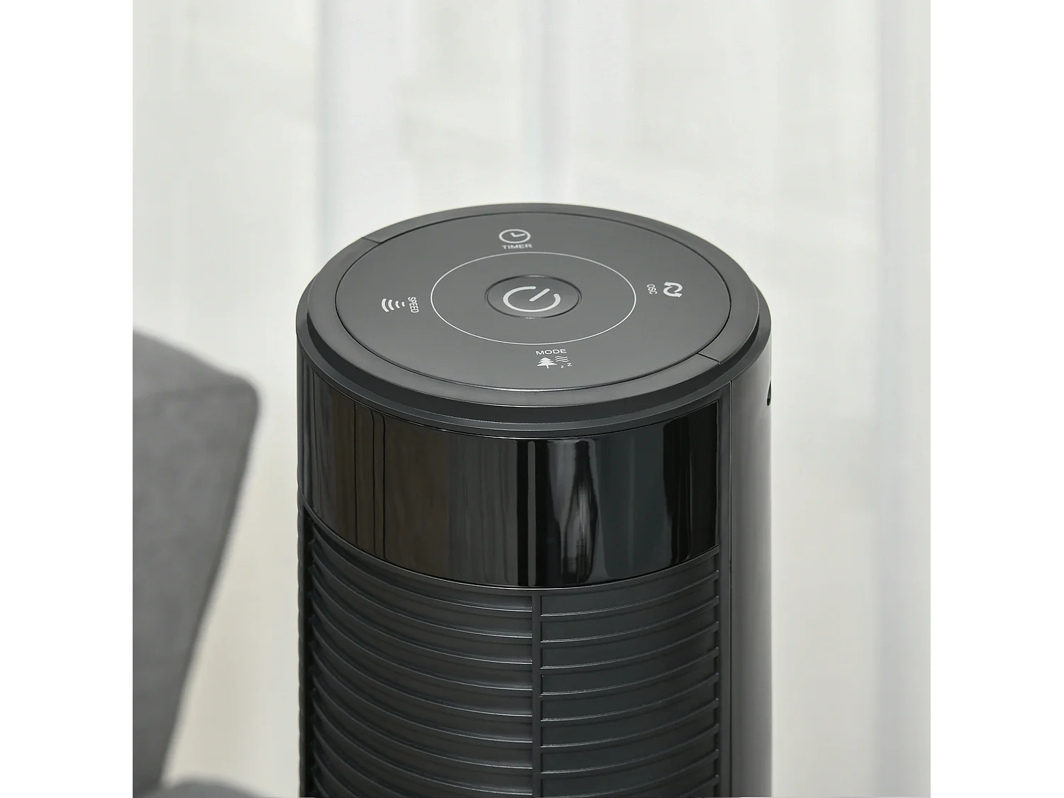 Ventilateur sur pied 3 snelheden, oscillatie 70°, 12H minuterie, 4 modi, télécommande, acier, zwart (31,5x31,5x117cm)