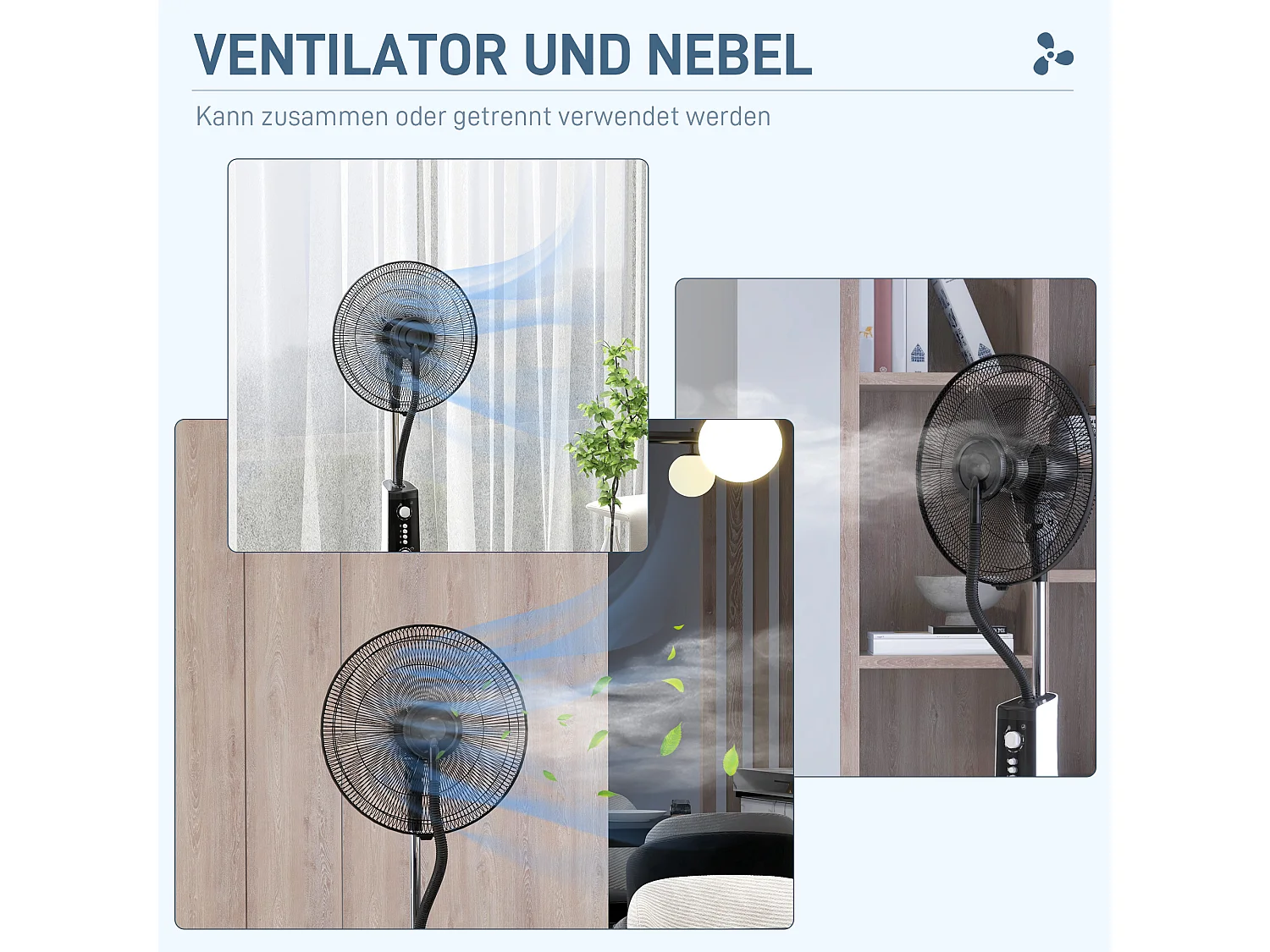 Ventilateur met functie brumisateur 3L, 90W, 3 modi, minuterie, oscillerend, roulettes, zwart (44,5x38,5x120cm)