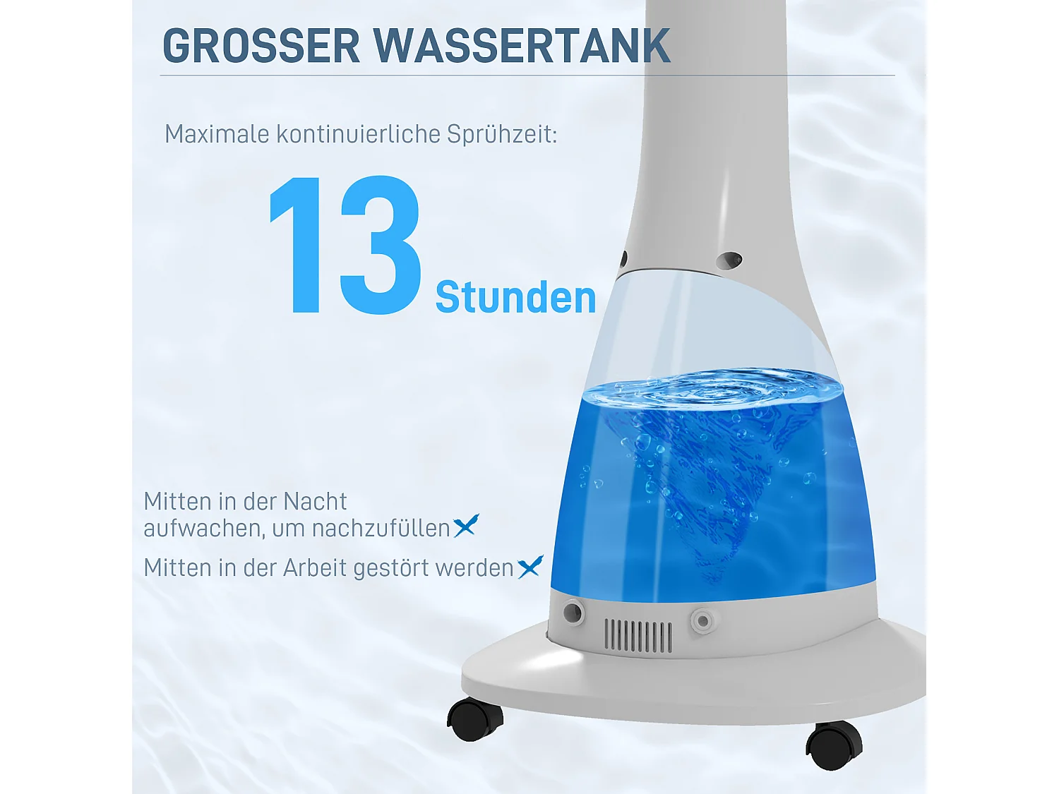 Ventilateur met functie brumisateur 3L, 90W, 3 modi, minuterie, oscillerend, roulettes, zwart (44,5x38,5x120cm)