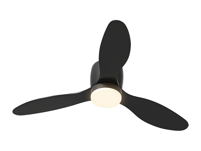 Ventilador de techo con iluminación LED, motor DC reversible, 3 aspas, 6 velocidades, mando a distancia, negro (115x115x20cm)
