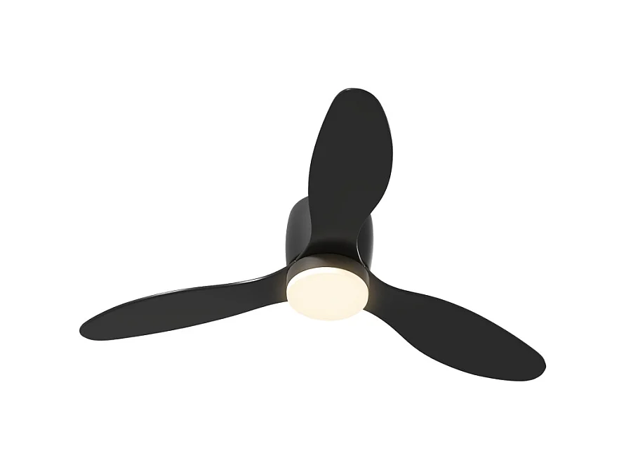 Ventilateur de plafond avec éclairage LED, moteur réversible DC, 3 pales, 6 vitesses, télécommande, noir (115x115x20cm)