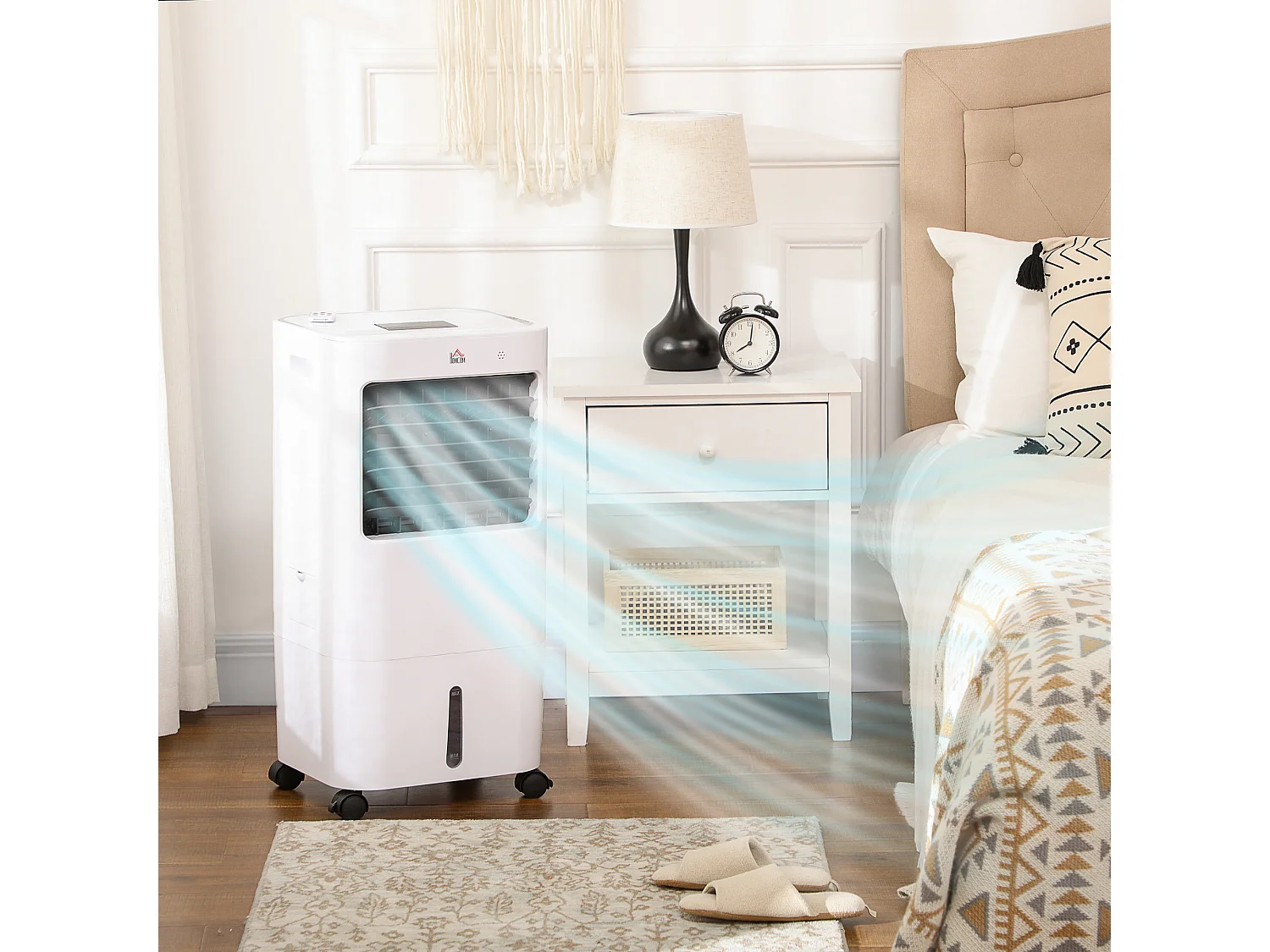 Airconditioner mobiel 3 en 1 met bevochtiging, refroidissement à l'eau, 15L, 60° oscillatie, télécommande, minuterie 8h, pour 20㎡, wit (32x37x78cm)