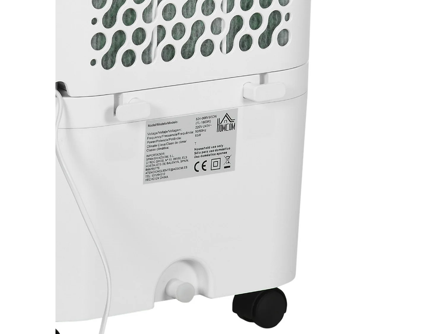 Airconditioner mobiel 3 en 1 met bevochtiging, refroidissement à l'eau, 15L, 60° oscillatie, télécommande, minuterie 8h, pour 20㎡, wit (32x37x78cm)