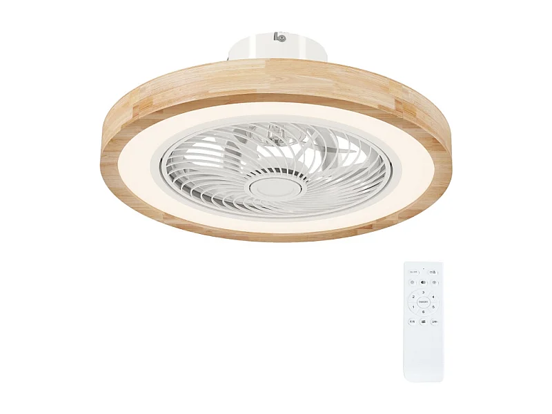 Plafondventilator met éclairage LED, 6 omkeerbare palets, télécommande, modus RGB, 40W, natuurlijk hout (50x50x22,5cm)