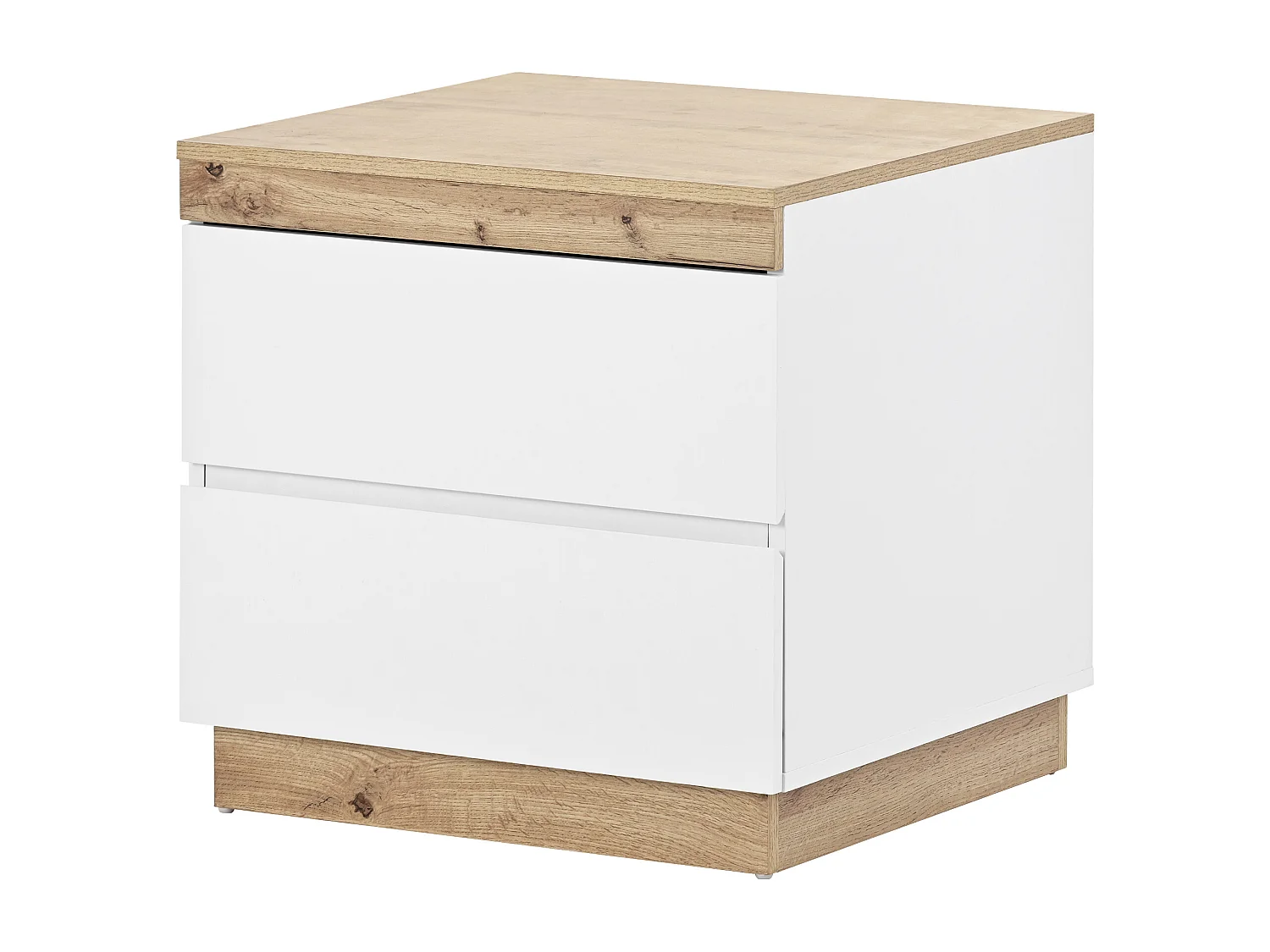 Mesita de noche con 2 cajones, mesita de noche para dormitorio, aglomerado E1, blanco + roble (50x40x80cm)