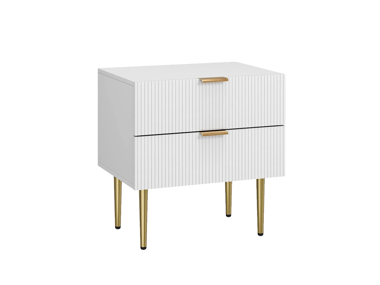 Comodino bianco con motivo a onde e 2 cassetti, comodino per camera da letto, gambe in metallo, design moderno (53x41,3x52,5 cm)