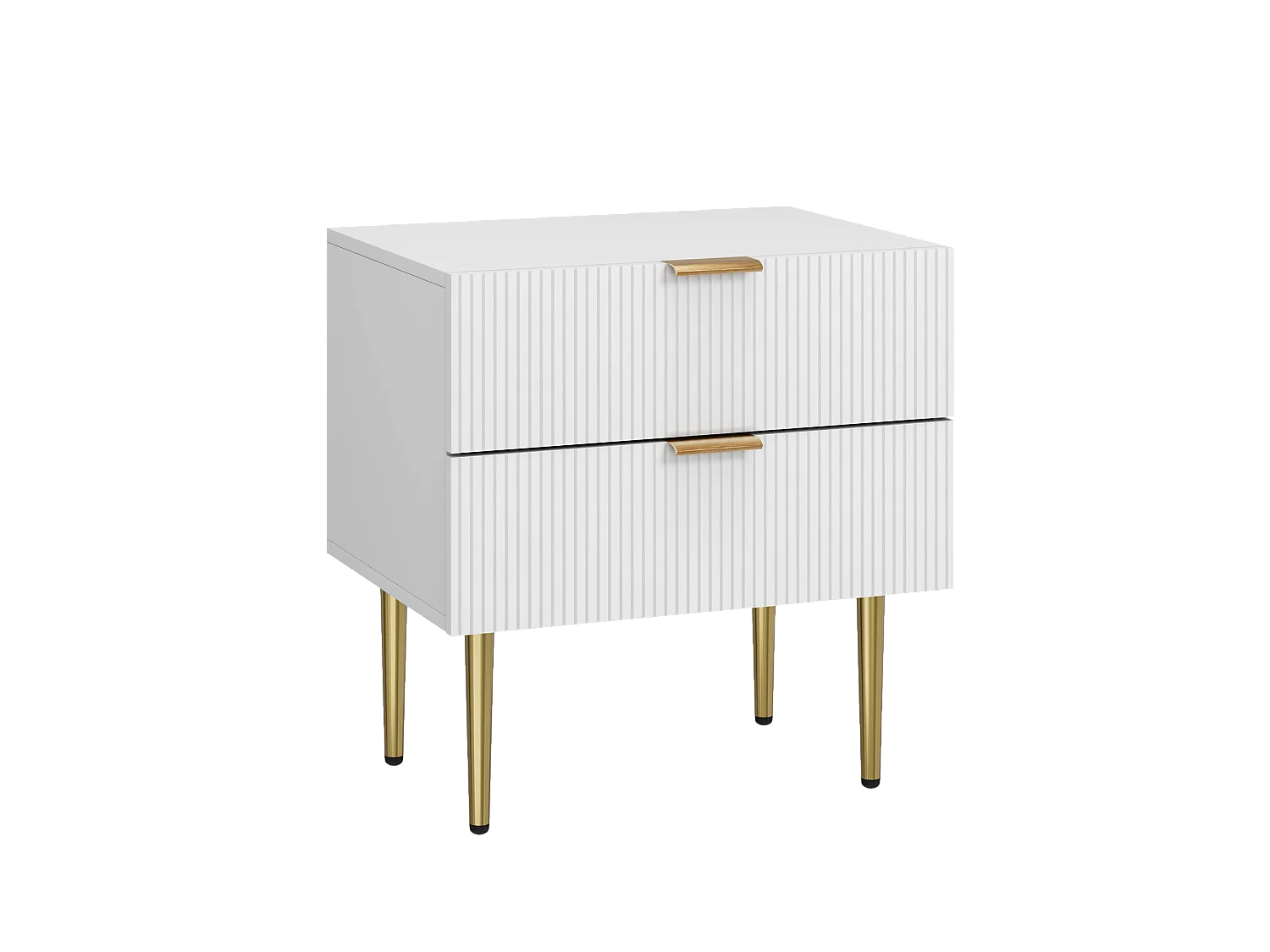 Table de chevet blanche à motif ondulé et 2 tiroirs, table de chevet de chambre, pieds en métal, design moderne (53x41,3x52,5cm)