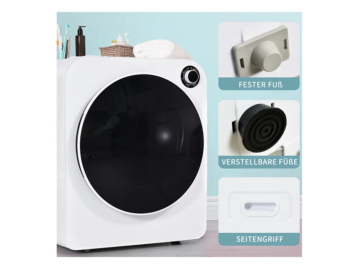 Sèche-linge à évacuation, inox, 3 kg (jusqu'à 4,5 kg), 830 W, 5 programmes, protection contre la surchauffe, montage mural (49x39x59 cm)