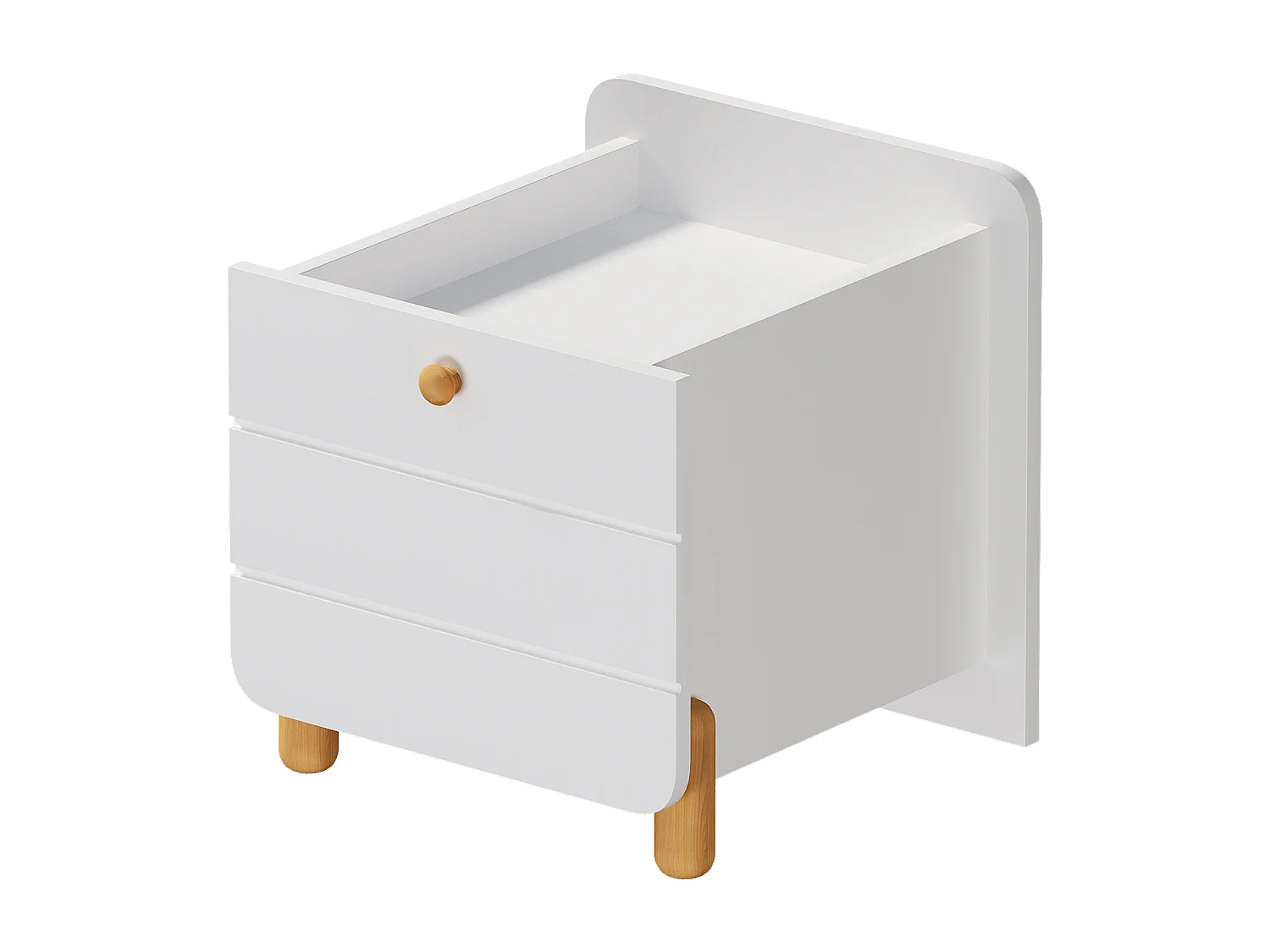 Table de chevet 1 tiroir, coulisses silencieuses, pieds couleur bois, rangements, MDF, blanc (38,5x33x39,5cm)