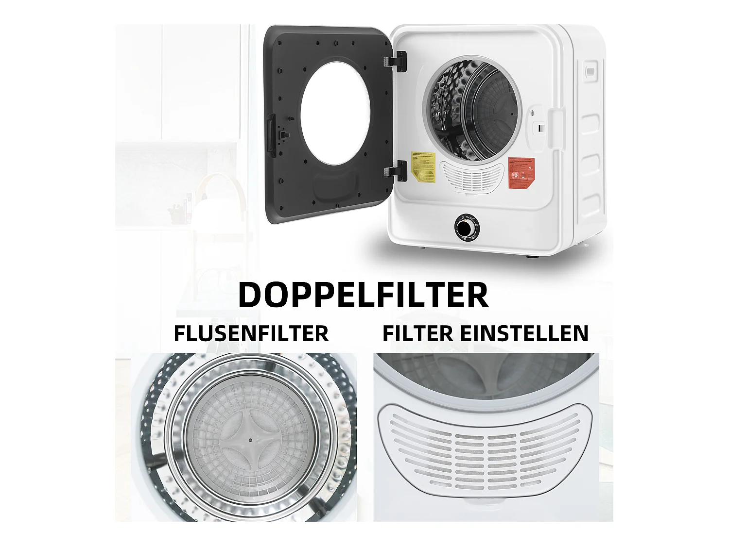 Sèche-linge à évacuation, capaciteit 3 kg (ook 4,5 kg), acier inoxidable, 830 W, 5 programma's, montagewand (49,5x43,5x59,5 cm)