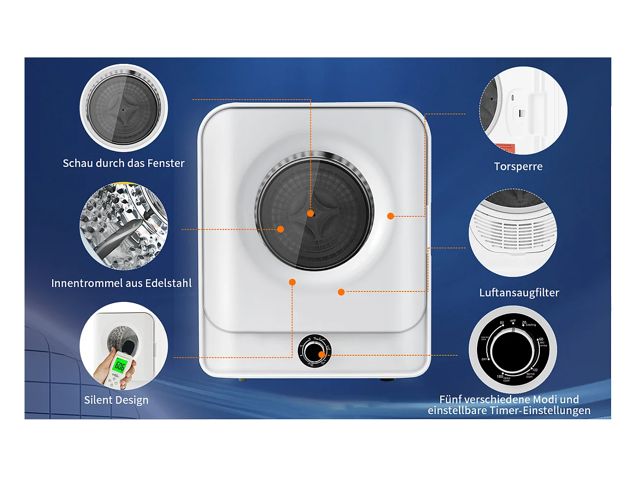 Sèche-linge à évacuation, capaciteit 3 kg (ook 4,5 kg), acier inoxidable, 830 W, 5 programma's, montagewand (49,5x43,5x59,5 cm)