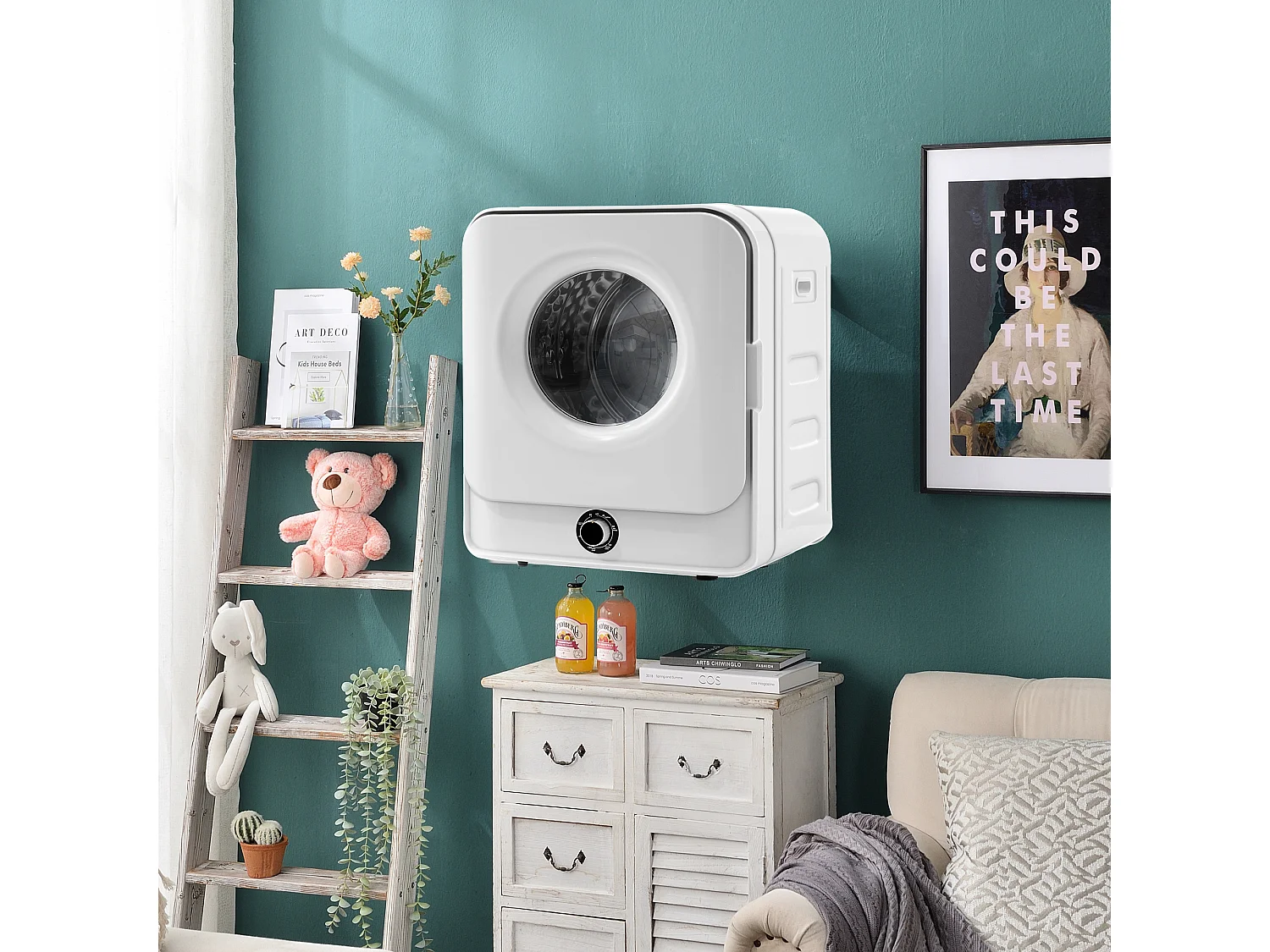 Sèche-linge à évacuation, capacité 3 kg (jusqu'à 4,5 kg), acier inoxydable, 830 W, 5 programmes, montage mural (49,5x43,5x59,5 cm)