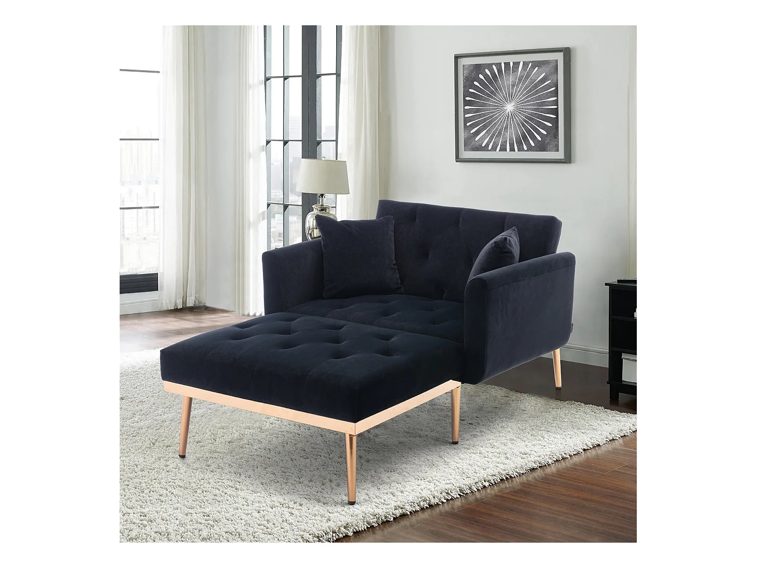 Fauteuil noir - Fauteuil réglable avec accoudoirs et coussins - pour salon et bureau