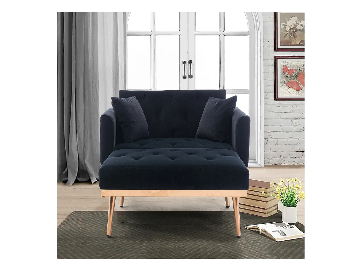 Fauteuil noir - Fauteuil réglable avec accoudoirs et coussins - pour salon et bureau