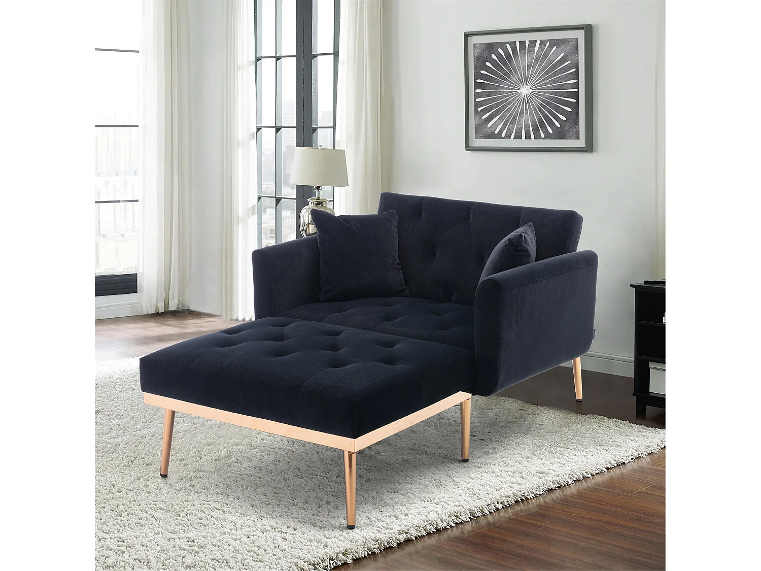 Fauteuil noir - Fauteuil réglable avec accoudoirs et coussins - pour salon et bureau