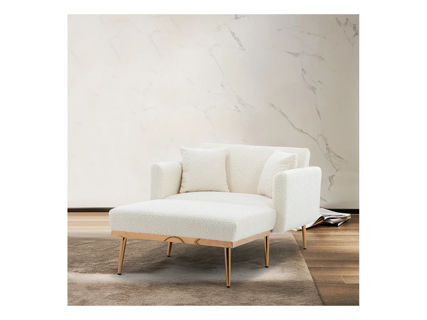 Fauteuil blanc - Fauteuil réglable avec accoudoirs et coussins - pour salon et bureau