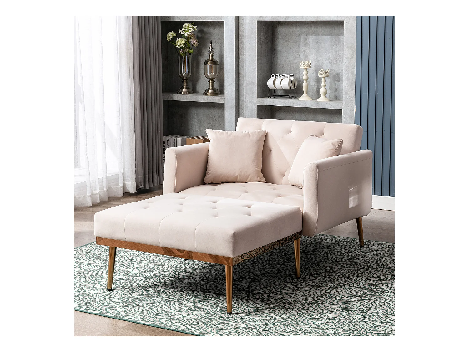 Fauteuil beige - Fauteuil réglable avec accoudoirs et coussins - pour salon et bureau