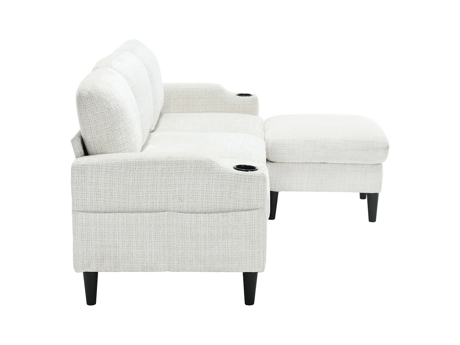 Canapé d'angle beige - Canapé avec repose-pieds et rangement - porte-gobelet et poche de rangement