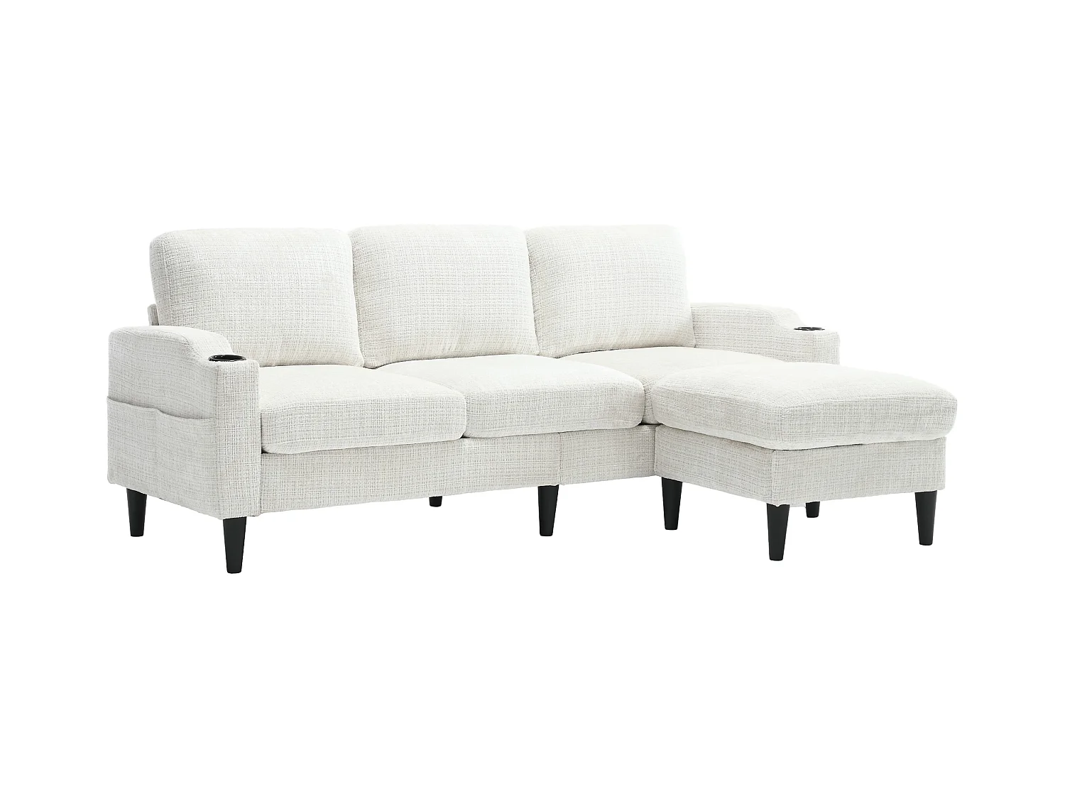 Canapé d'angle beige - Canapé avec repose-pieds et rangement - porte-gobelet et poche de rangement