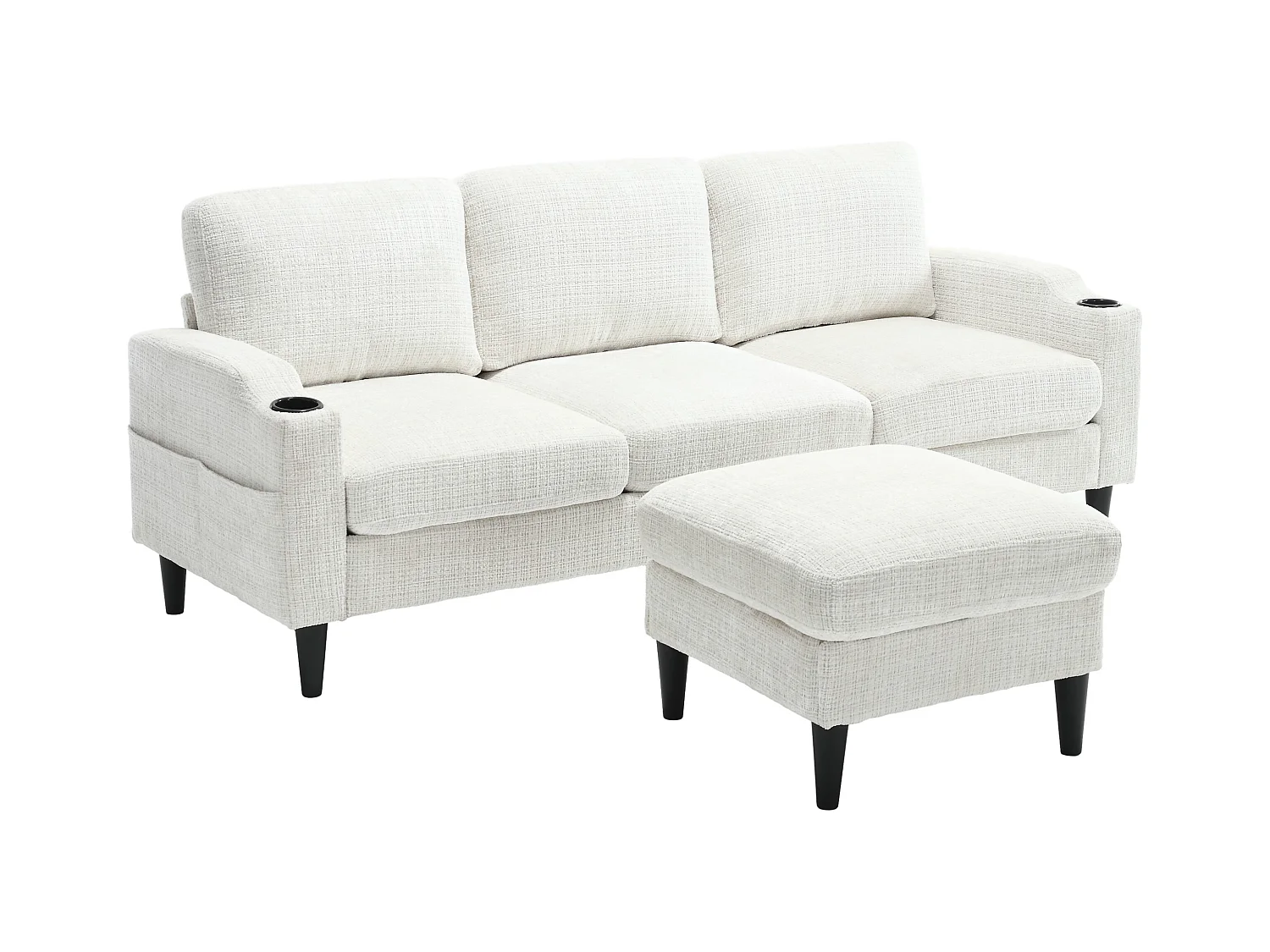 Canapé d'angle beige - Canapé avec repose-pieds et rangement - porte-gobelet et poche de rangement