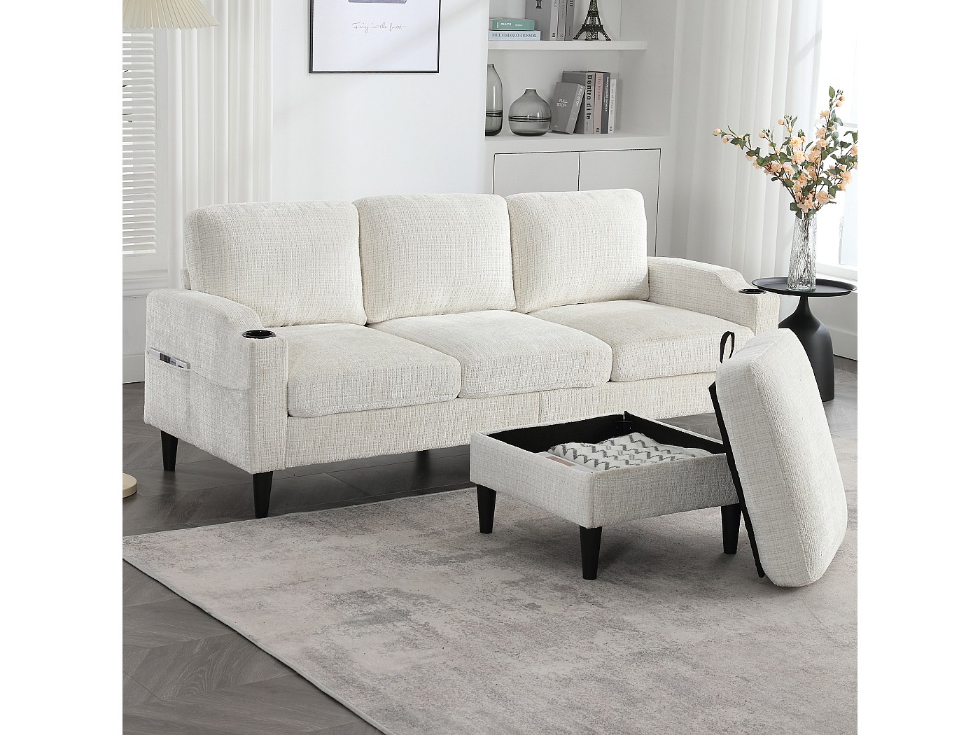 Divano angolare beige Divano con poggiapiedi e contenitore