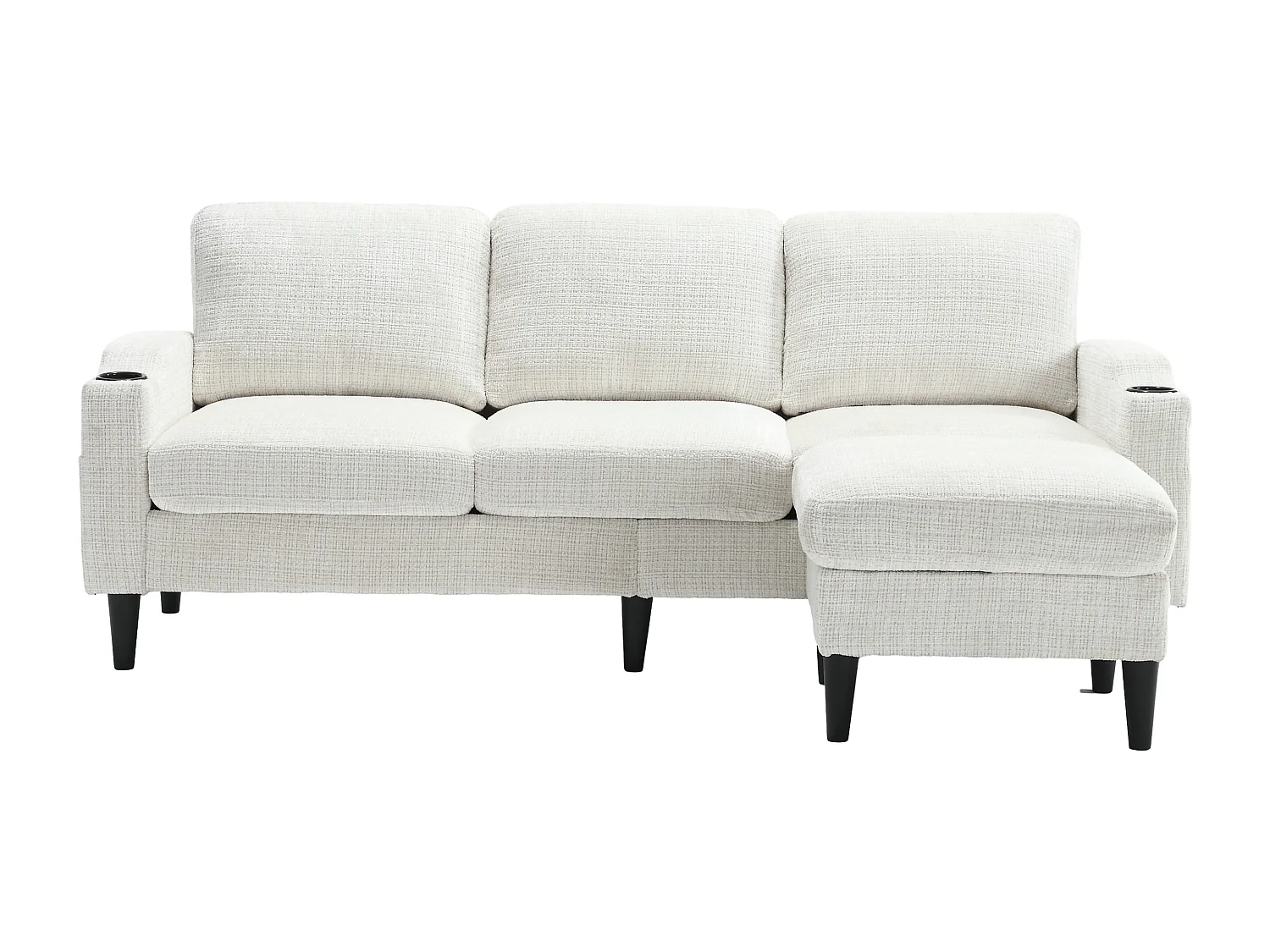 Divano angolare beige - Divano con poggiapiedi e contenitore - portabicchieri e tasca portaoggetti