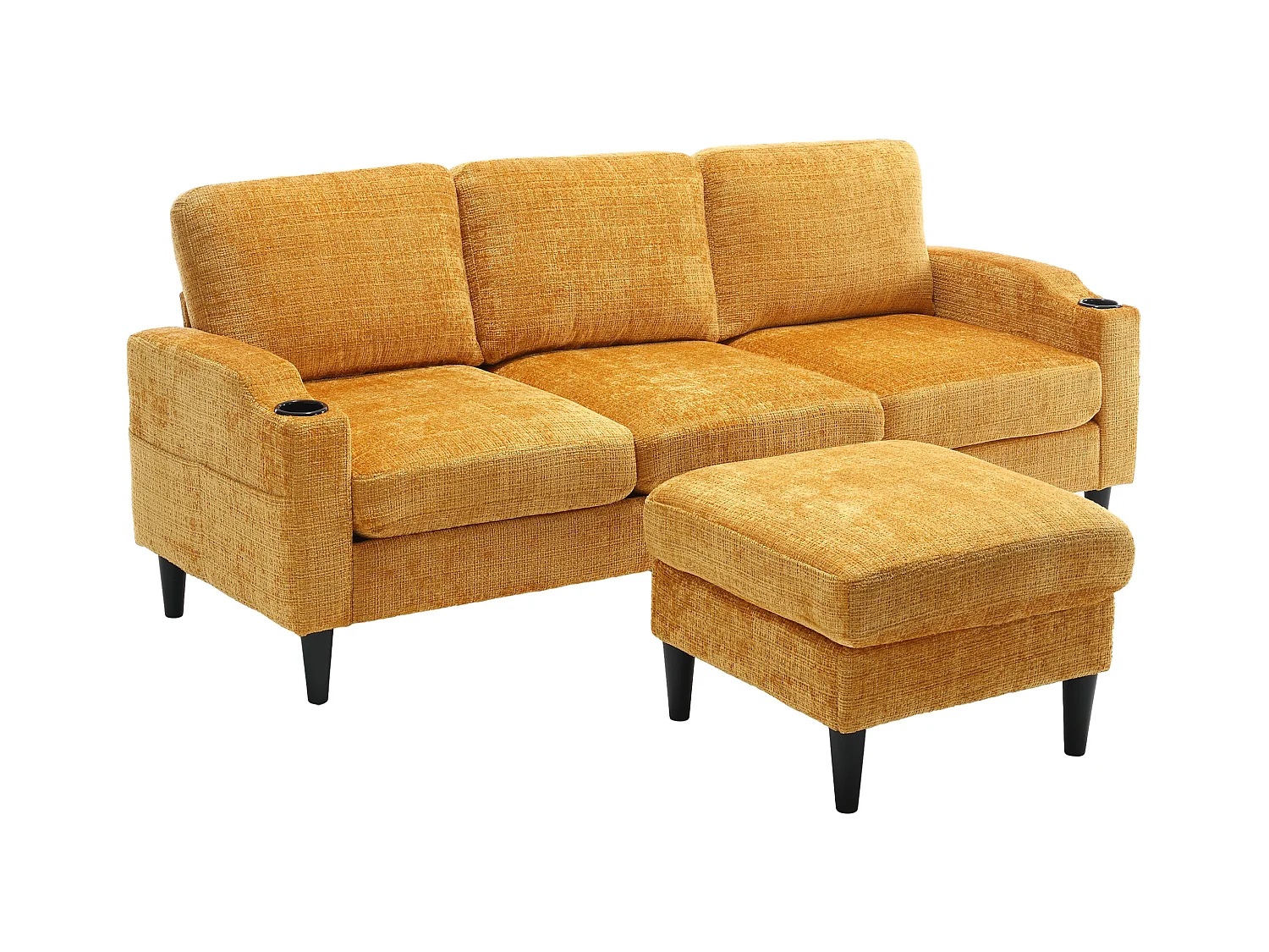 Canapé d'angle jaune - Canapé avec repose-pieds et rangement - porte-gobelet et poche de rangement