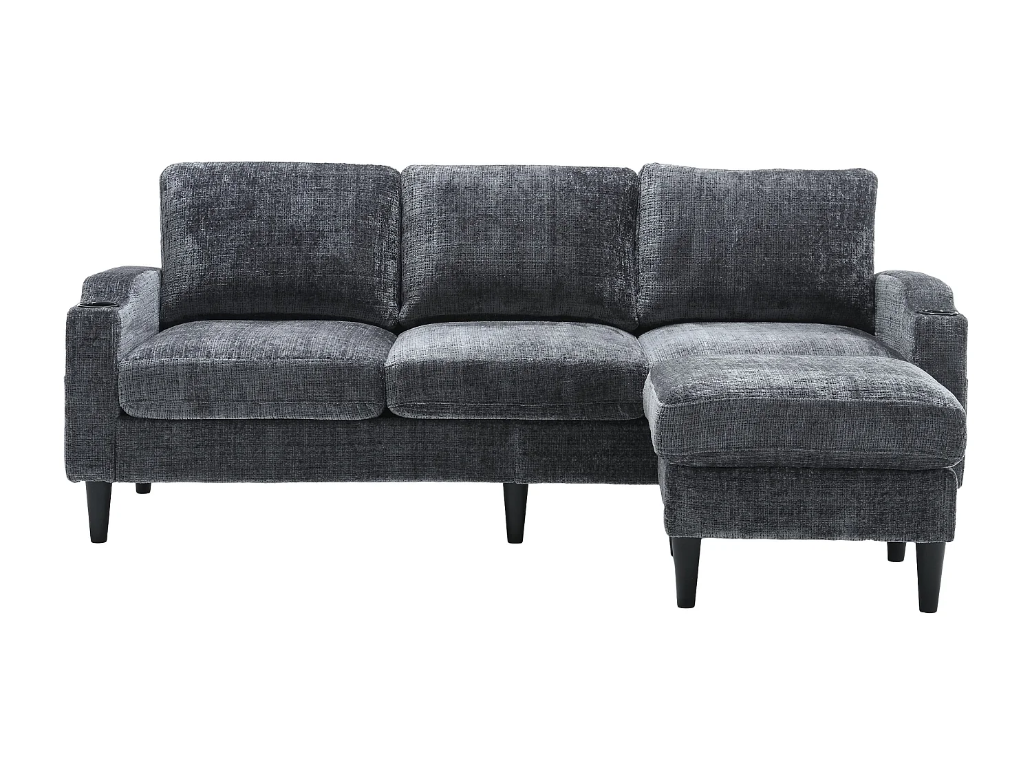 Canapé d'angle gris - Canapé avec repose-pieds et rangement - porte-gobelet et poche de rangement