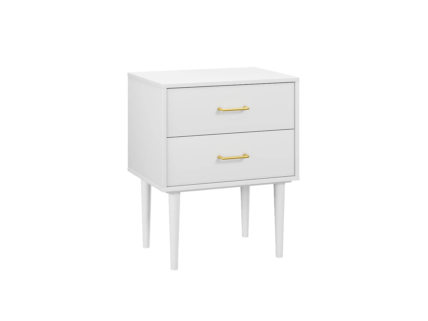 Table de chevet blanche à 2 tiroirs, table de chevet moderne avec pieds en bois, 1 pièce (67,4cmxL 50cmxP 37cm)