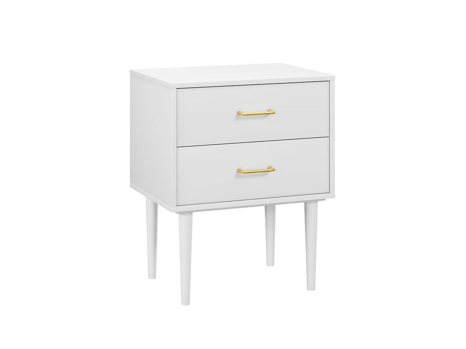 Table de chevet blanche à 2 tiroirs, table de chevet moderne avec pieds en bois, 1 pièce (67,4cmxL 50cmxP 37cm)