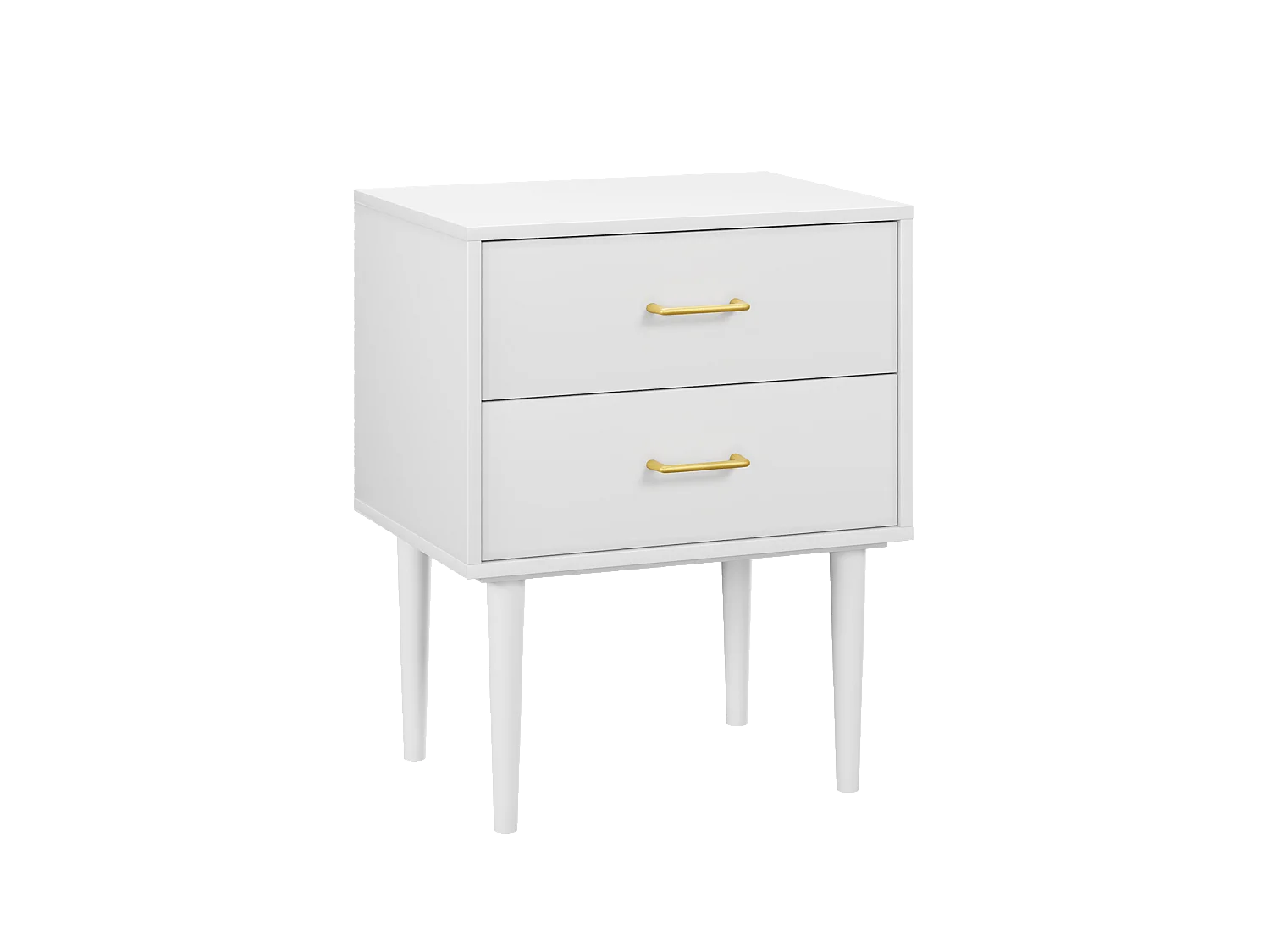 Table de chevet blanche à 2 tiroirs, table de chevet moderne avec pieds en bois, 1 pièce (67,4cmxL 50cmxP 37cm)