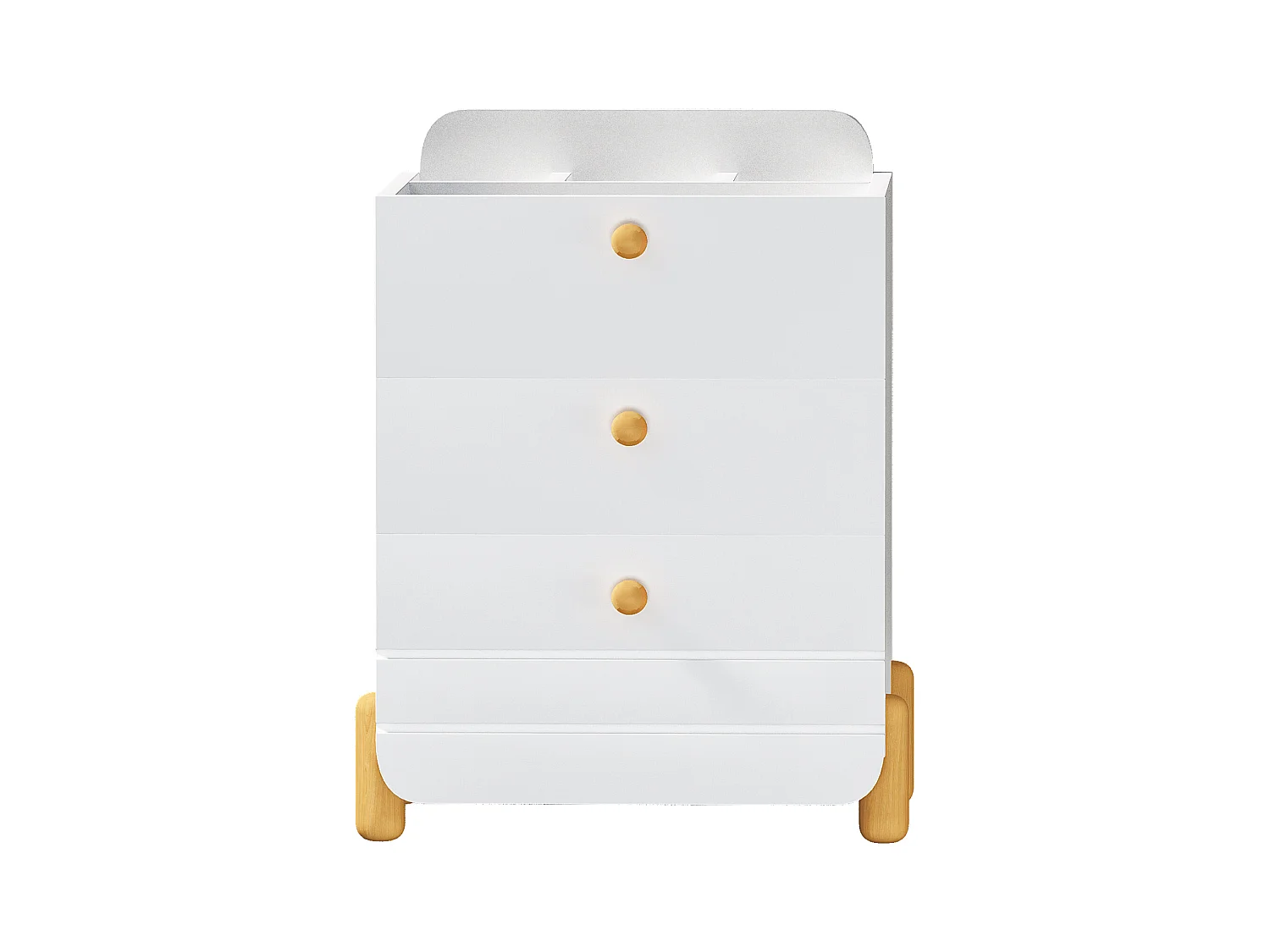 Table de chevet 3 tiroirs, design silencieux, pieds couleur bois, rangement, MDF, blanc (64x40x83cm)