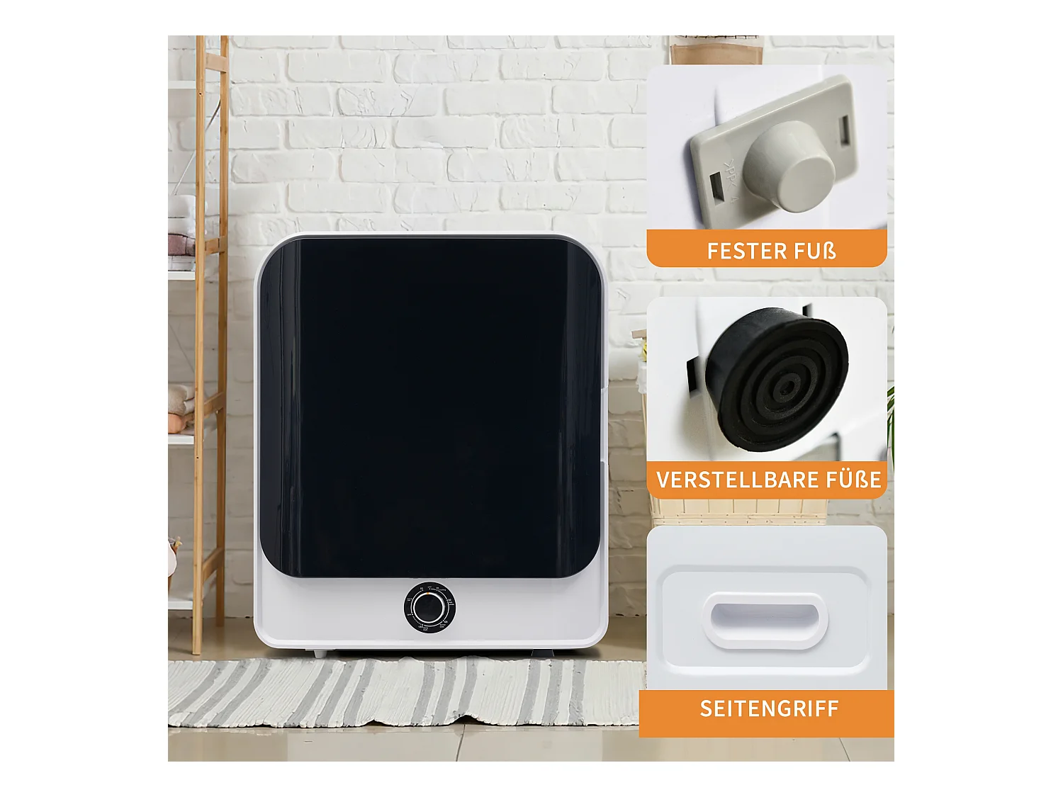 Sèche-linge à évacuation, inox, 3 kg (jusqu'à 4,5 kg), 830 W, 5 programmes, protection contre la surchauffe, montage mural (49,5x43,5x59,5 cm)